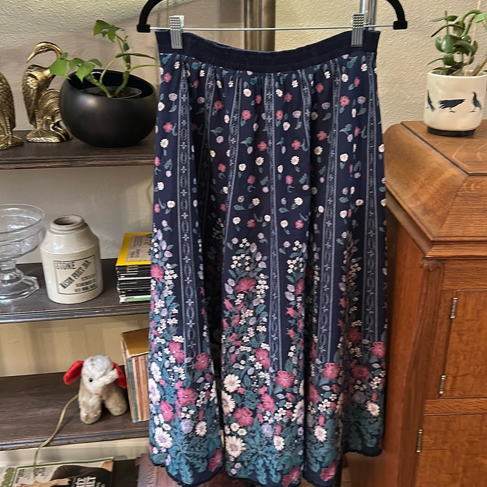 Vintage Dark Blue Floral Skirt from Germany